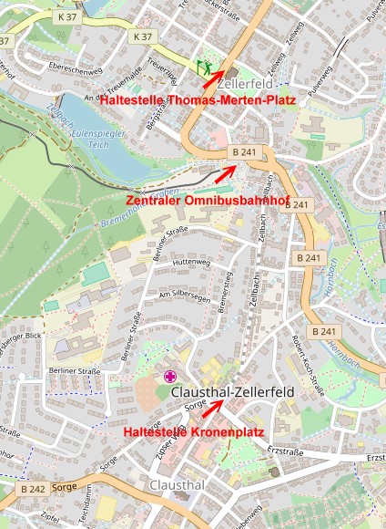 Karte der Bushaltestellen in Clausthal-Zellerfeld 